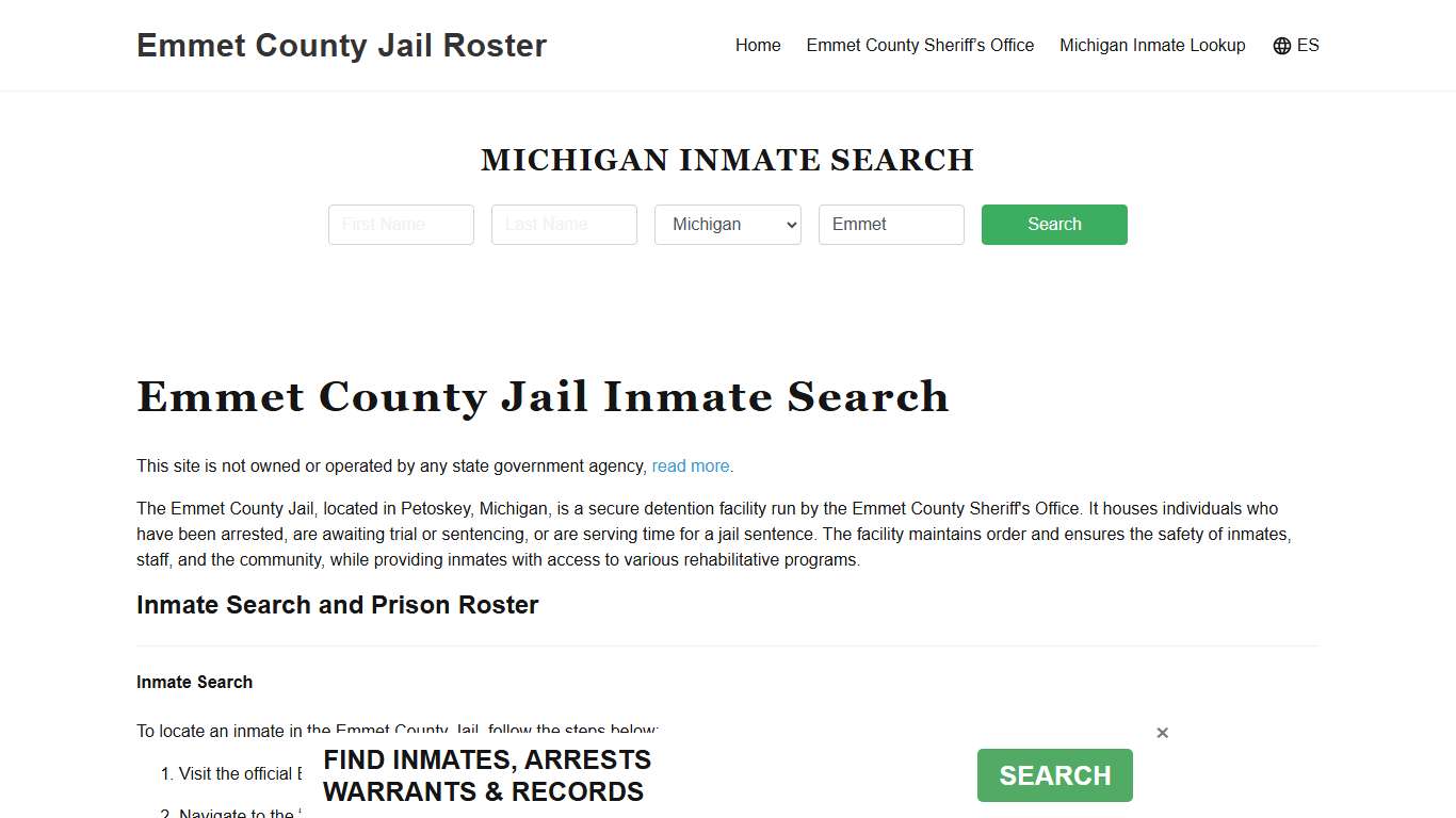 Emmet County Jail Roster Lookup, MI, Inmate Search